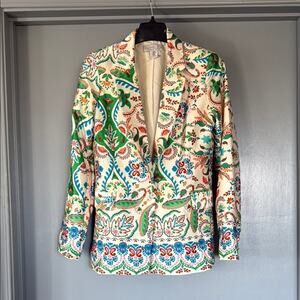 Rachel Zoe Fully Lined Women's Satin Paisley Floral Blazer Jacket sz XS Boho